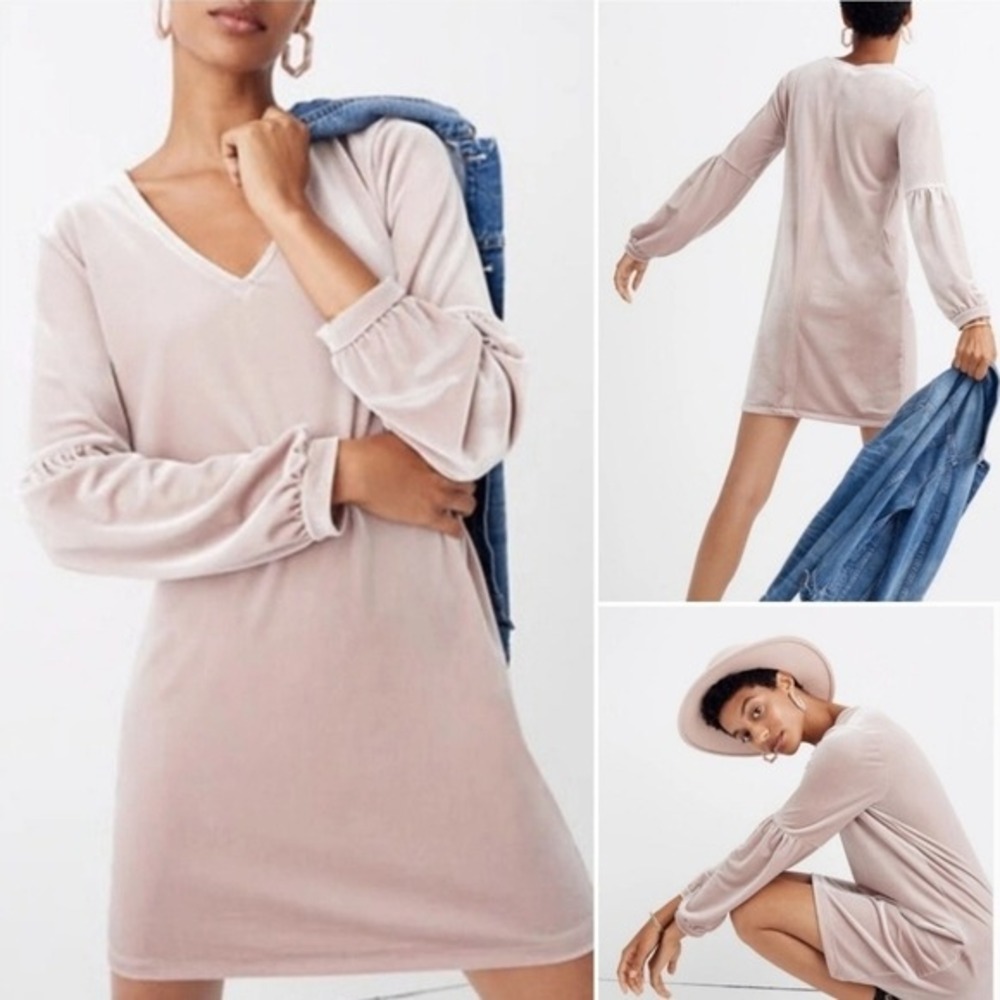 Madewell Velvet Balloon Sleeve‎  Dress Women's Sz M Pink Boho Minimalist Party